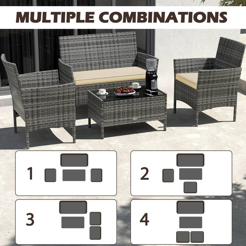 Costway 4 PCS Patio Furniture Set with Washable Cushions and Tempered - 4 PCS