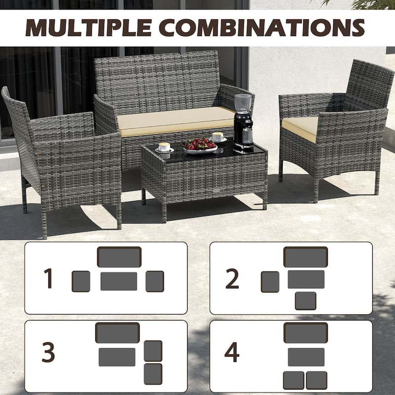 Costway 8 PCS Patio Furniture Set with Washable Cushions and Tempered - 8 PCS