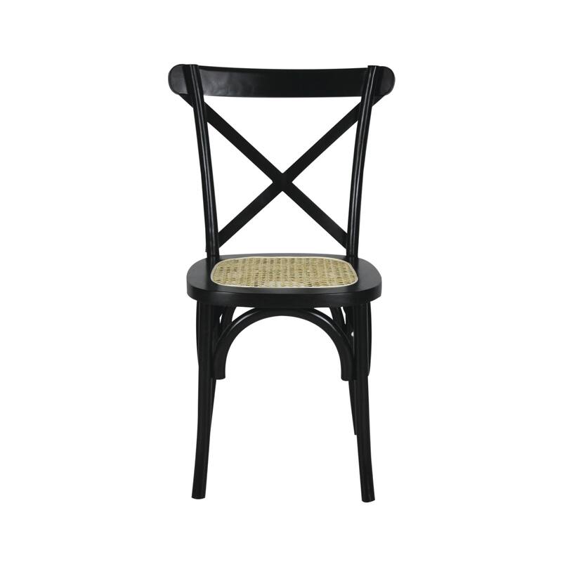 Colmar Classic Traditional X-Back Wood Rattan Dining Chair, Natural (Set of 2) by JONATHAN Y - Black
