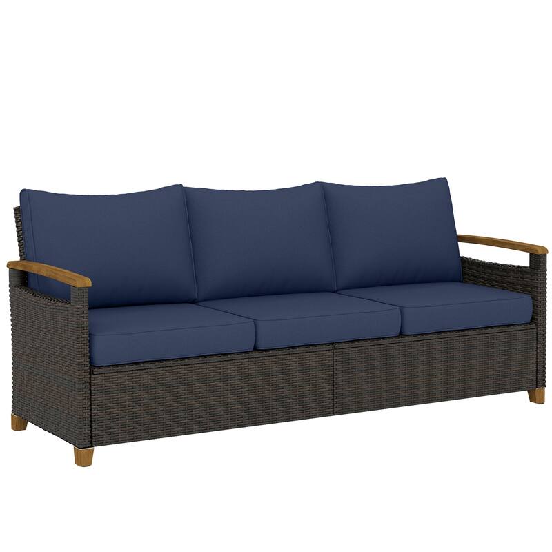 Outsunny 3 Seater Outdoor Couch Sofa, PE Wicker Patio Couch with Wide Deep Seating, 4" Foam Cushions