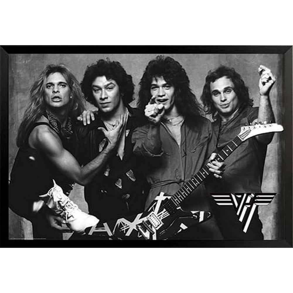 Van Halen Black And White Full Band Framed Poster - 24 x 36 Inch