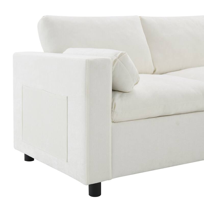 Roomfitters 86.5" Chenille Modular Sectional Sofa, Storage Pockets, 5 Seat U-Shaped Couch with Pillows & 2 Ottomans