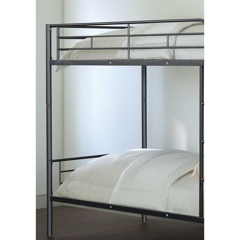 Contemporary Style Twin Over Twin Bunk Bed Footboard Ladder Metal Structure, Black