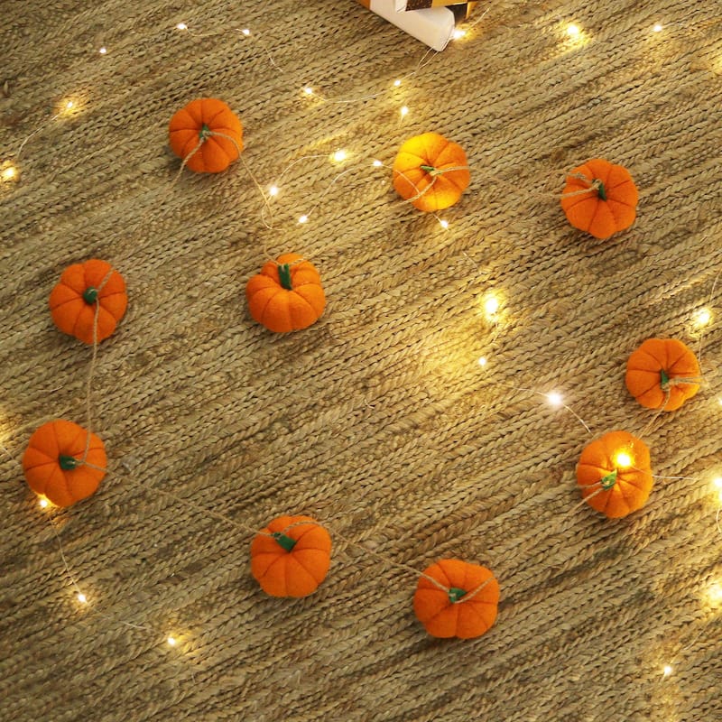 Novica Handmade Happy Pumpkins Wool Felt Garland - Orange