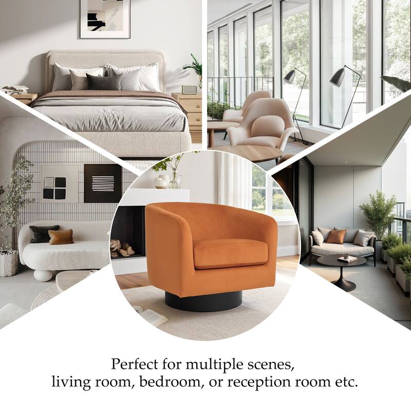 360-Degree Swivel Round Barrel Velvet Armchair Accent Chairs