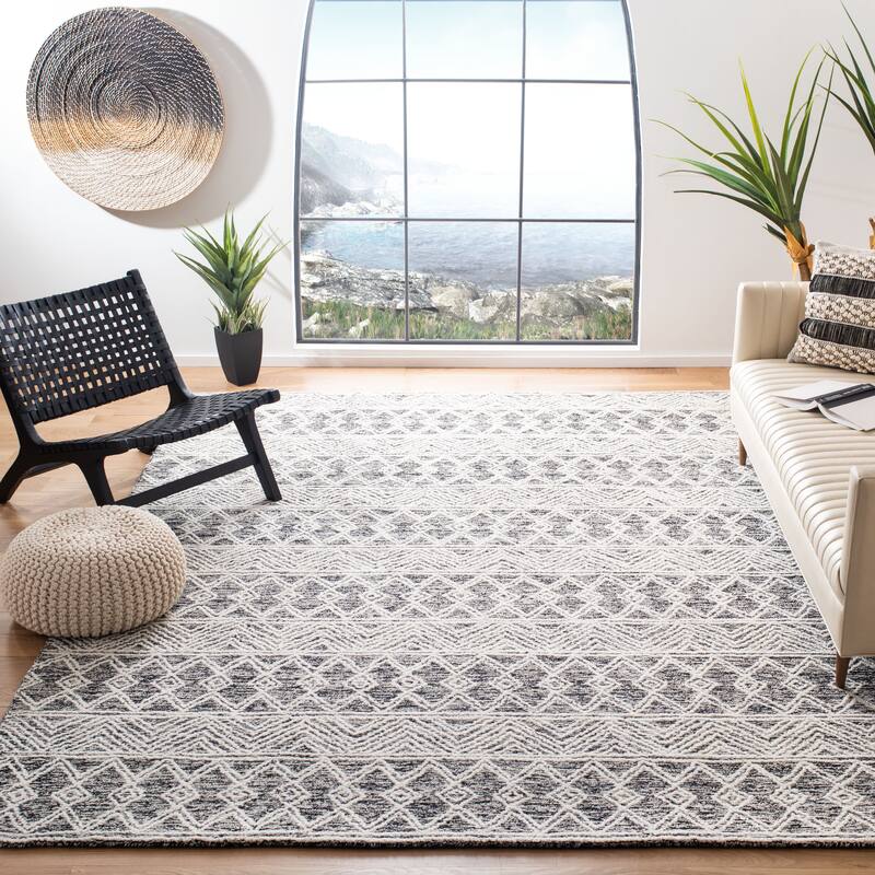 SAFAVIEH Handmade Micro-Loop Najada Transitional Wool Rug - 9' x 12' - Ivory/Black