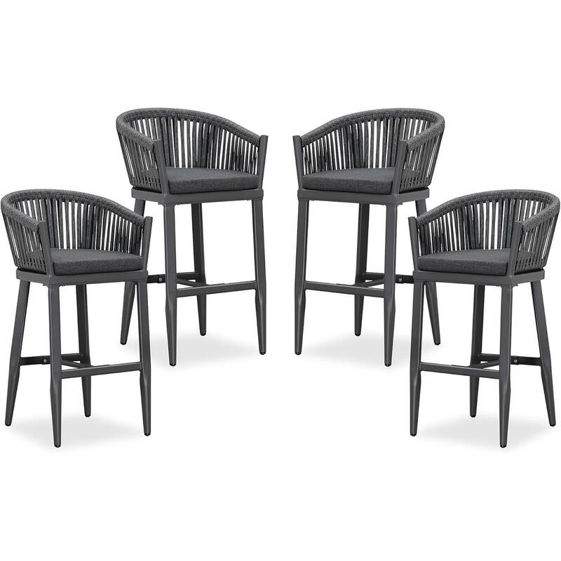 PURPLE LEAF Outdoor Counter Height Bar Stools Set of 4 Patio Aluminum Barstools with Back and Cushions