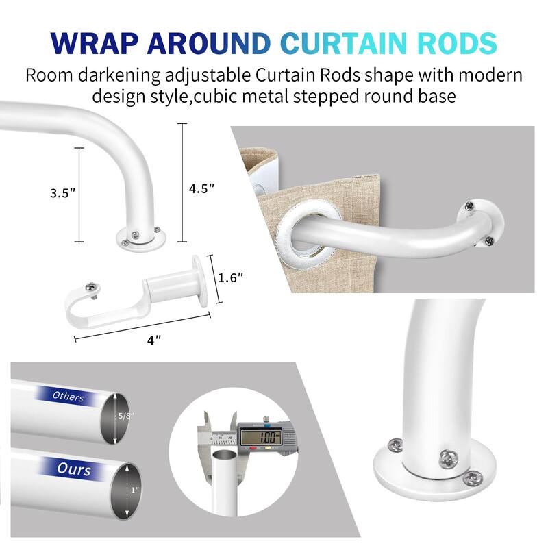 Energy-saving Wraparound Adjustable French Blackout Curtain Rod Set