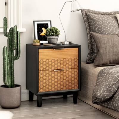 COZAYH Farmhouse Nightstands, Storage Wood Bedside Table with Honeycomb Pattern, Modern End Table for Living Room, Bedroom