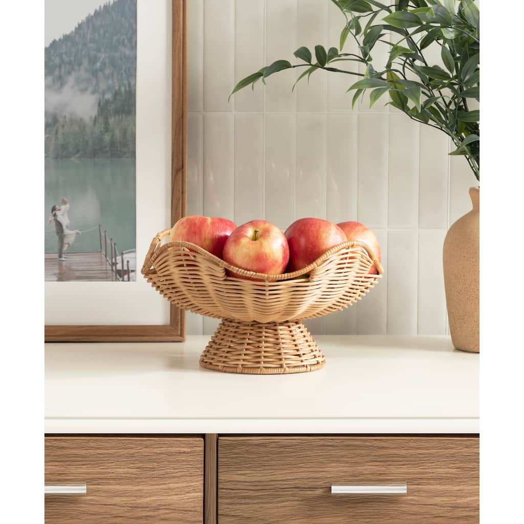 Kate and Laurel Wylla Wavy Rattan Pedestal Bowl - 11" Diameter