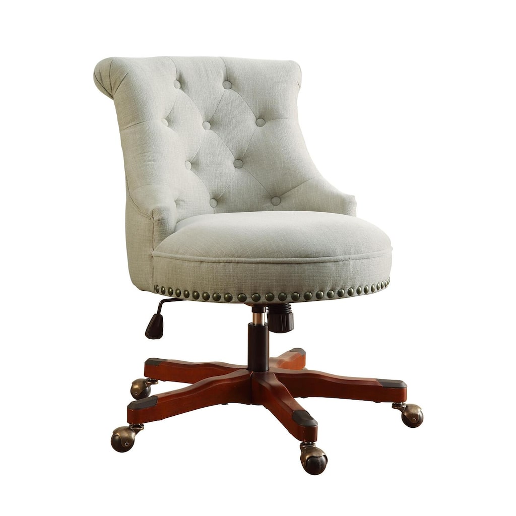Victorian Office Chair - Elegant Desk Chair with Tufted Back, Cream & Dark Walnut Finish, Comfortable Computer Chair