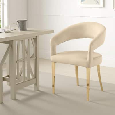 Liano Dining Chair Set of 2, Curved Open Back, Gold Legs, Beige Fabric