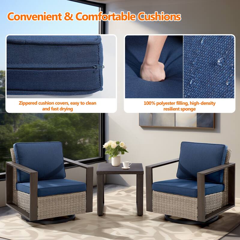 Cozywor 3-Piece Patio Swivel Outdoor Rocking Chair Conversation Set with Side Table