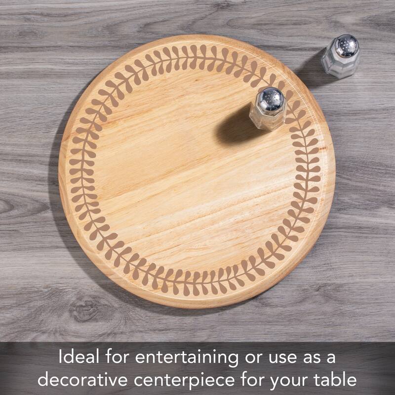 Wreath of Leaves Round Wood Lazy Susan Turntable 14" Diameter for Serving Kitchen Organization Condiment Caddy