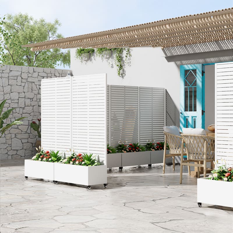Metal Movable Planter Box with Trellis Privacy Screen Planter Box with Lockable Wheels - 72"x35"