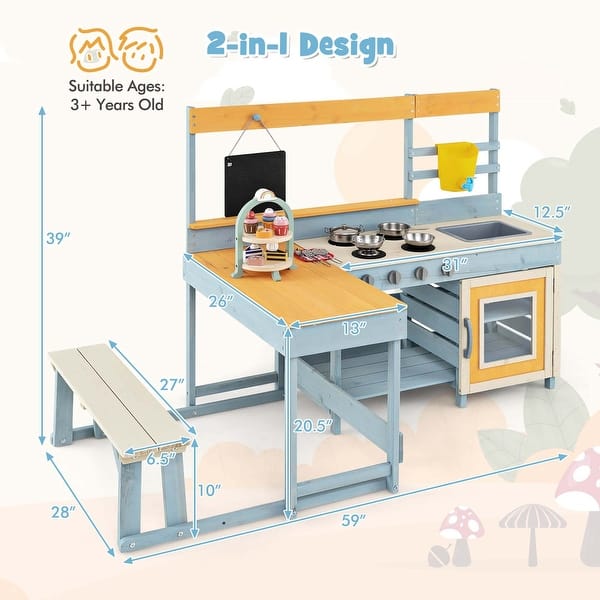 Costway Mud Kitchen with Kids Picnic Table Built-in Bench Blackboard - See Details