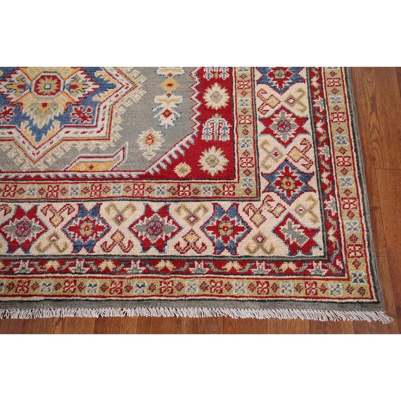 Grey Kazak Oriental Area Rug Handmade Wool Carpet - 4'11" x 6'8"
