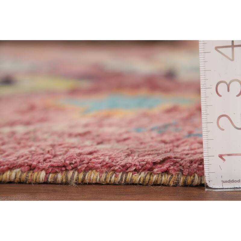 Pink Moroccan Oriental Area Rug Hand-Knotted Wool Carpet - 7'10" x 11'1"