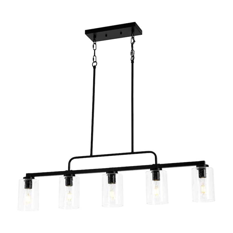Farmhouse 5-Light Clear Seedy Glass Shade Linear Island Chandelier