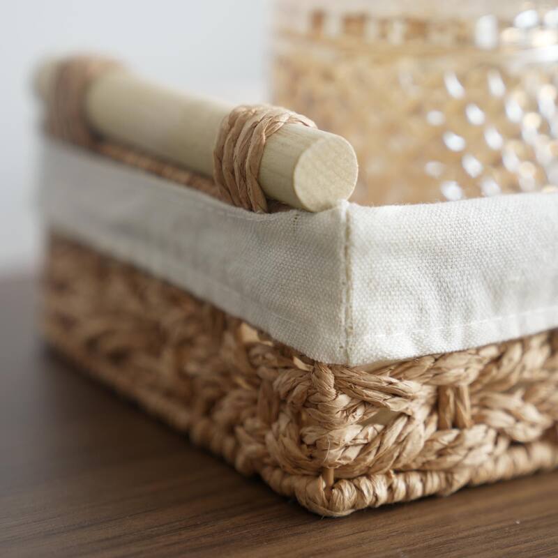 2-pack Natural Wicker Baskets with Liner and Handle, Storage Basket for Bathroom, Living Room, Kitchen - 3.25"D x 12"W x 7.75"H