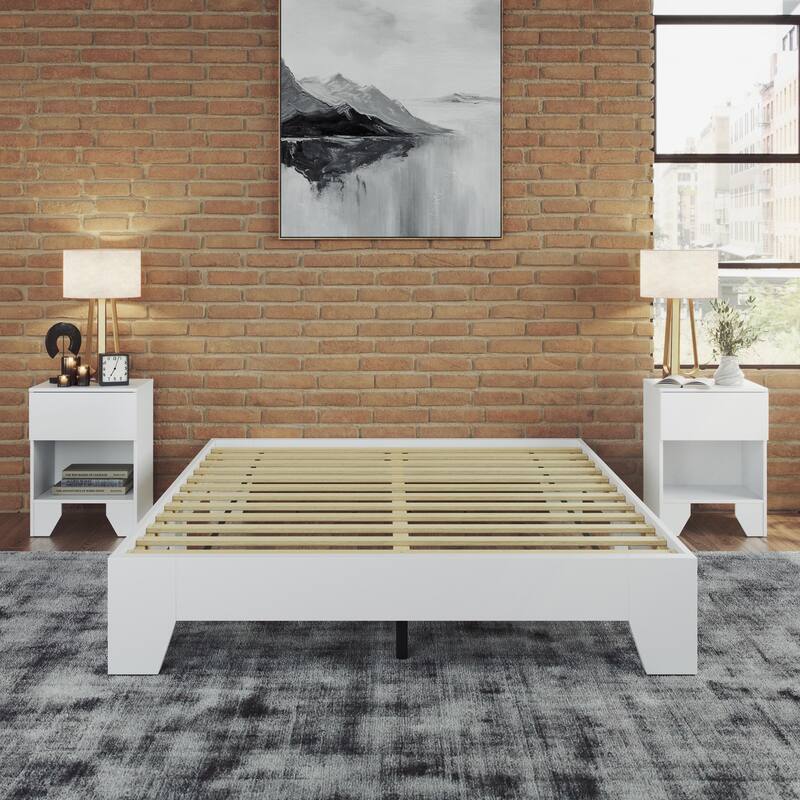 Wood Platform Bed and Mattress Bundle - Bed Frame with 8 in. Gel Memory Foam Mattress Included, Easy Assembly