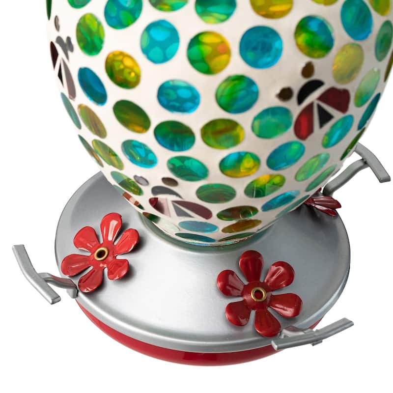 Glitzhome 8.25"H Glass Hanging Dots & Ladybugs Mosaic Birdfeeder