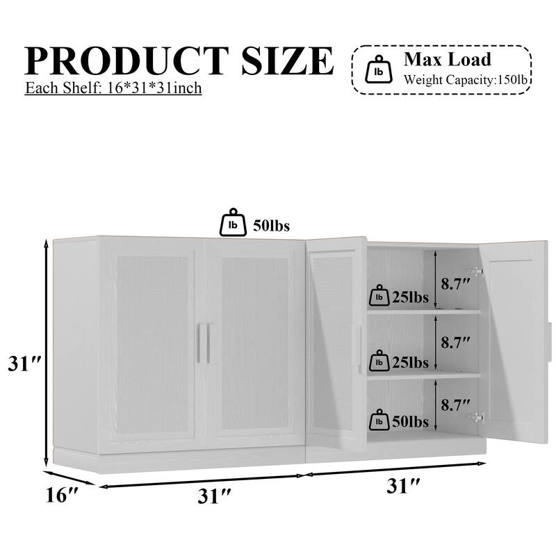 Dovelina Sideboard Buffet Storage Cabinets with Adjustable Shelves,Rattan Door - 62"Lx31"H