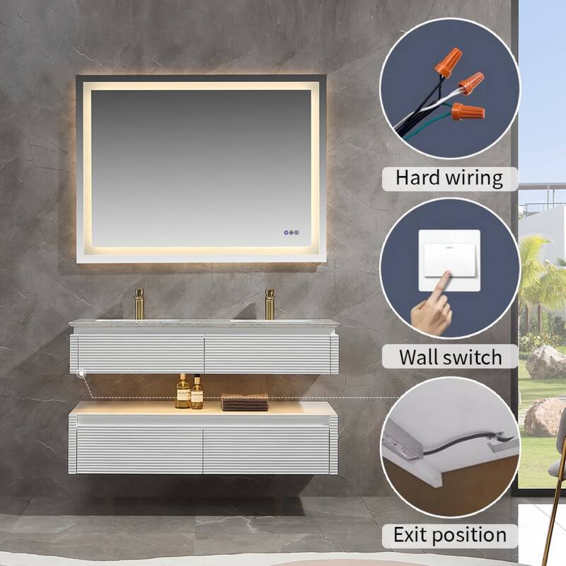 Modland 36''/48'' Floating Bathroom Vanity with ETL-Certified LED Lighting, Soft-Close Drawers & Waterproof, White