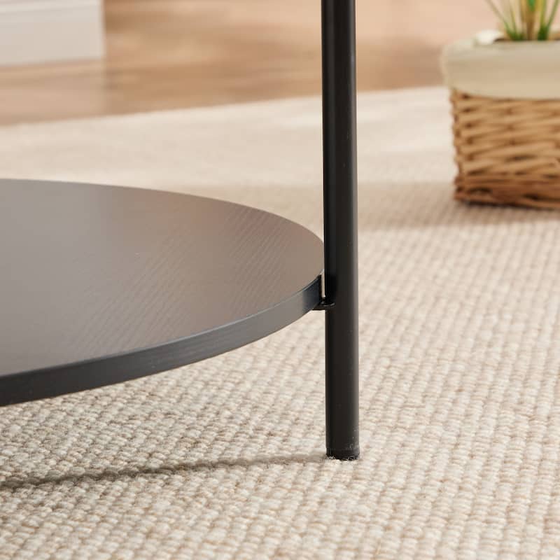 30.9"W Upholstered Coffee Table Ottoman,Round Coffee Table Bench with Storage Shelf and Metal Legs