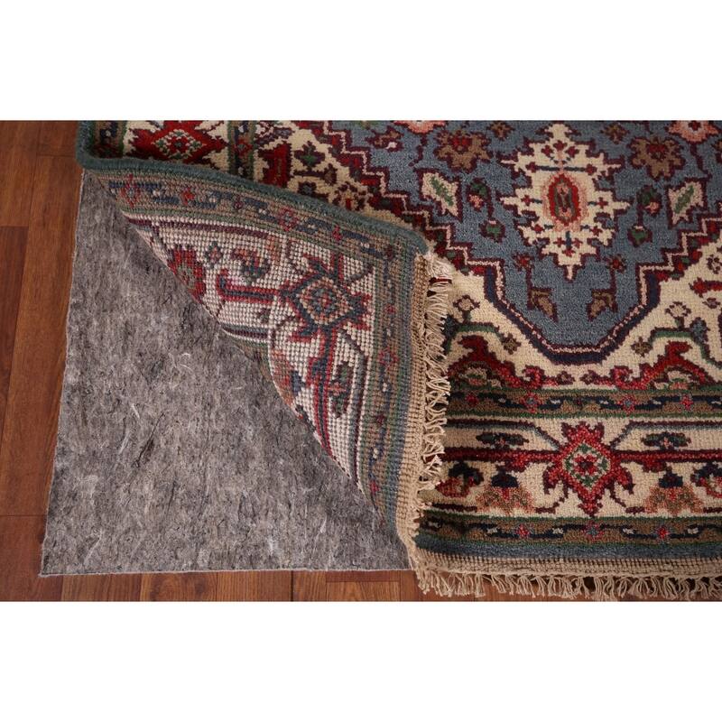 Light Blue Geometric Heriz Serapi Rug Hand-Knotted Wool Carpet - 4'0" X 6'0"