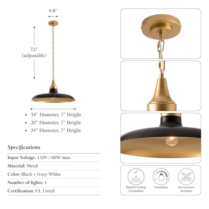 Raven Black Modern Pendant Light - Metal Matte Black, Brass Dome Light Fixture For Modern, Scandinavian, Minimalist Room Decor