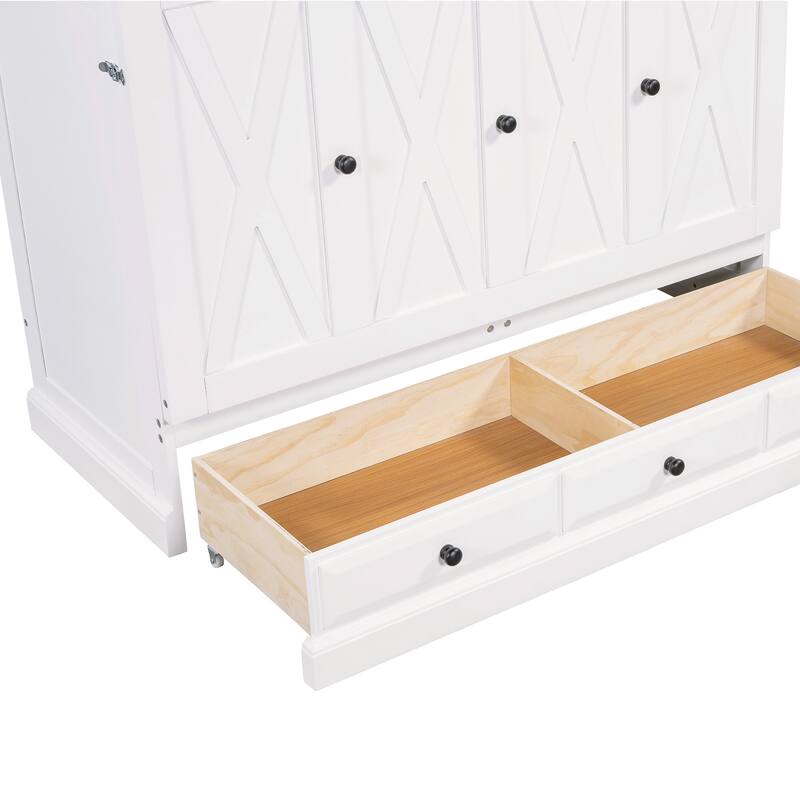 Queen Size Solid Pine Murphy Bed with Charging Station and Large Storage Drawer