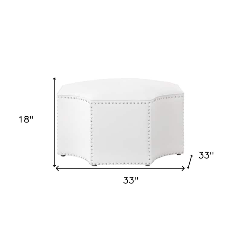 33" White Faux Leather Tufted Octagonal Cocktail Ottoman