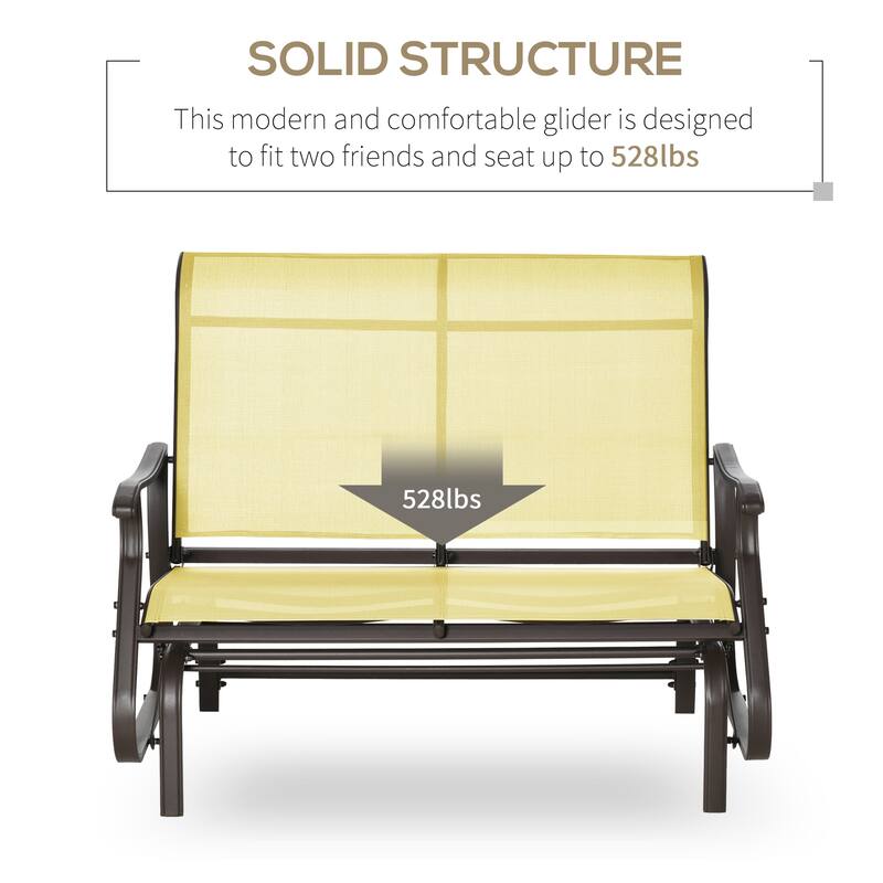 2-Person Outdoor Glider Bench，Patio Glider Loveseat Chair With Powder Coated Steel Frame
