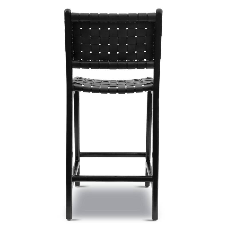 Poly & Bark Banda Teak & Leather Counter Height Stool - Solid Wood Frame