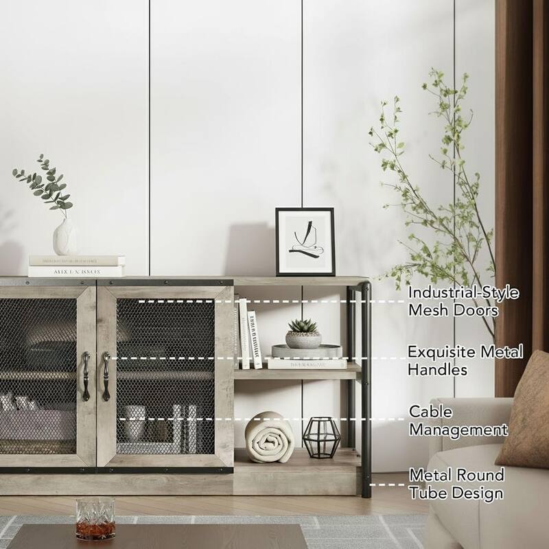 Farmhouse TV Stand, with Double Mesh Doors