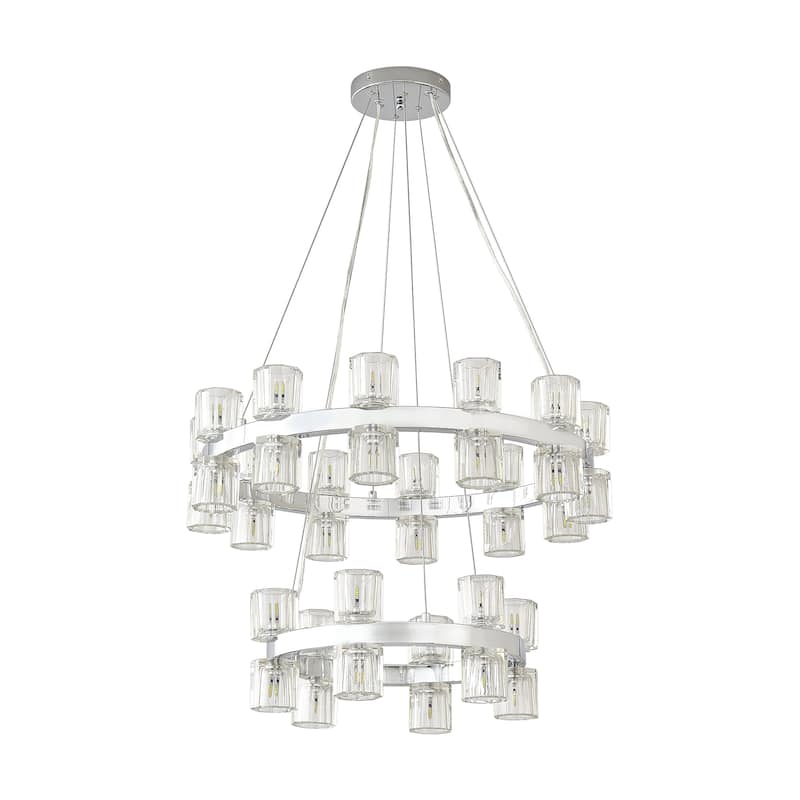 30 - Light Double - Ring Clear Crystal Chandelier