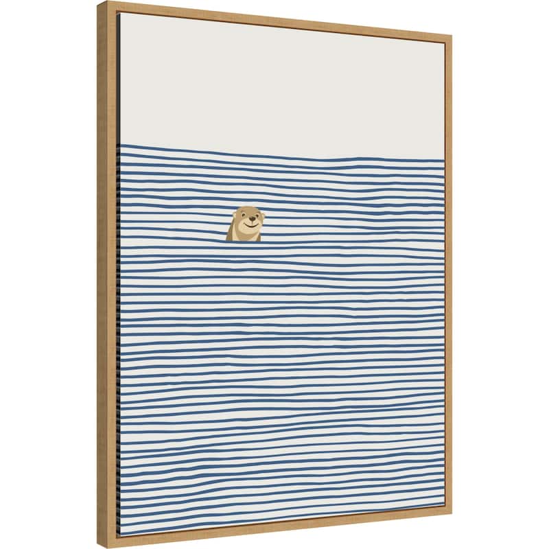 Otter in the Waves by Little Dean Framed Canvas Wall Art