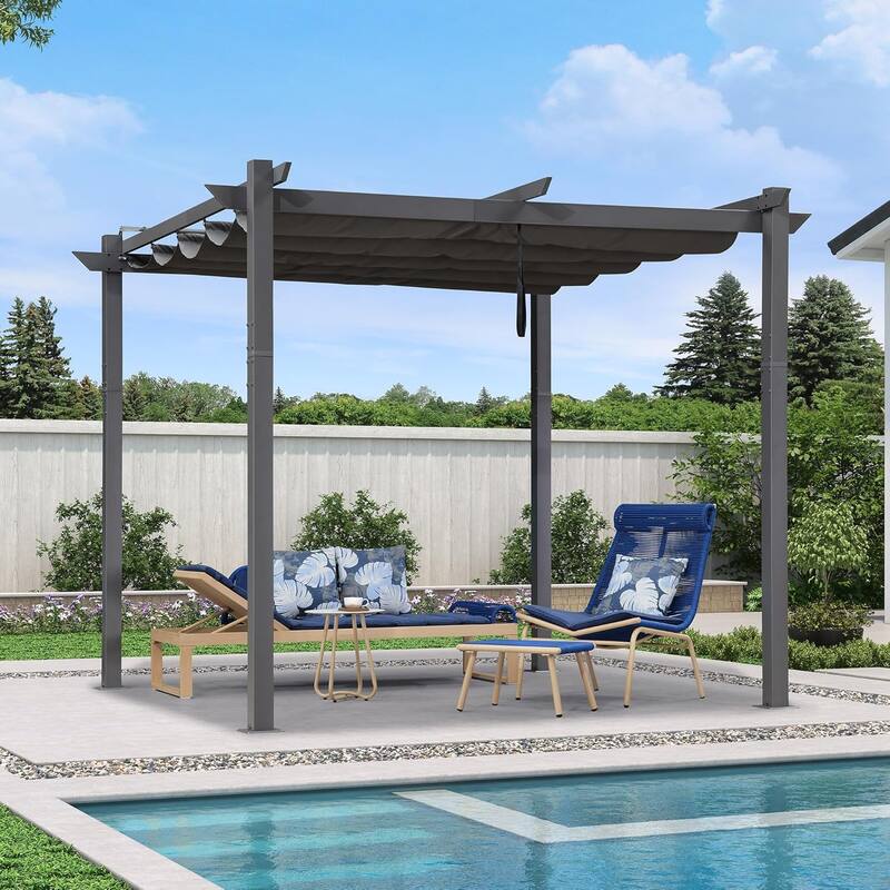PURPLE LEAF Gazebo Outdoor Retractable White Heavy-Duty Aluminum Pergola with Extra Top Roof
