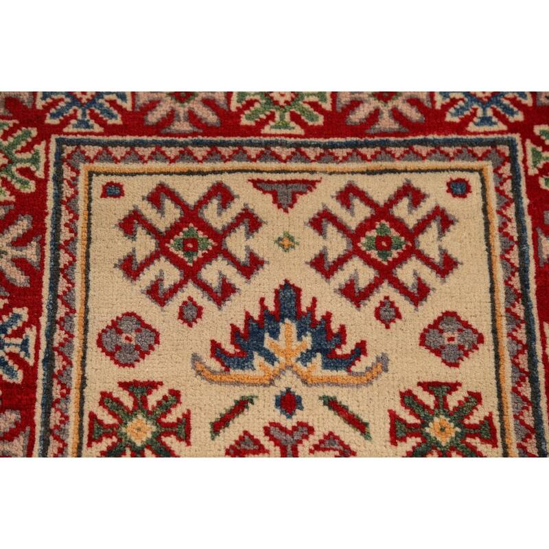 Hand Knotted Oriental 100% Wool Carpet Traditional Geometric Yellow & Gold Kazak Area Rug - 2' 10'' X 2' 1''