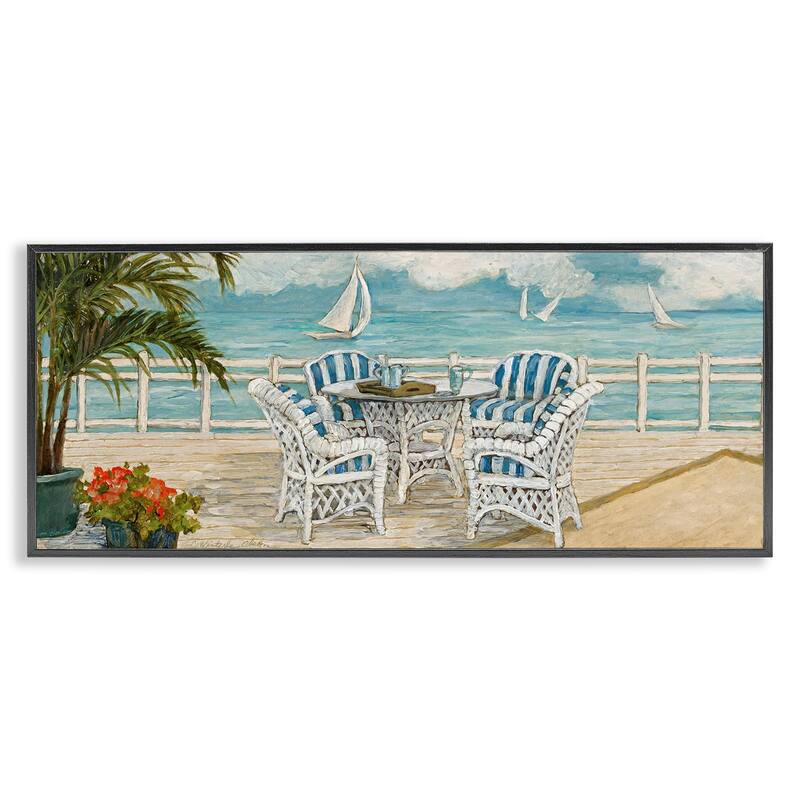 Stupell Summer Beach View Deck Framed Giclee Art Design By Charlene Olson - 30 x 13 - Black