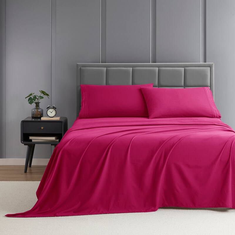 Clara Clark Premium 1800 Series Ultra-soft Deep Pocket Bed Sheet Set - King - Hot Pink