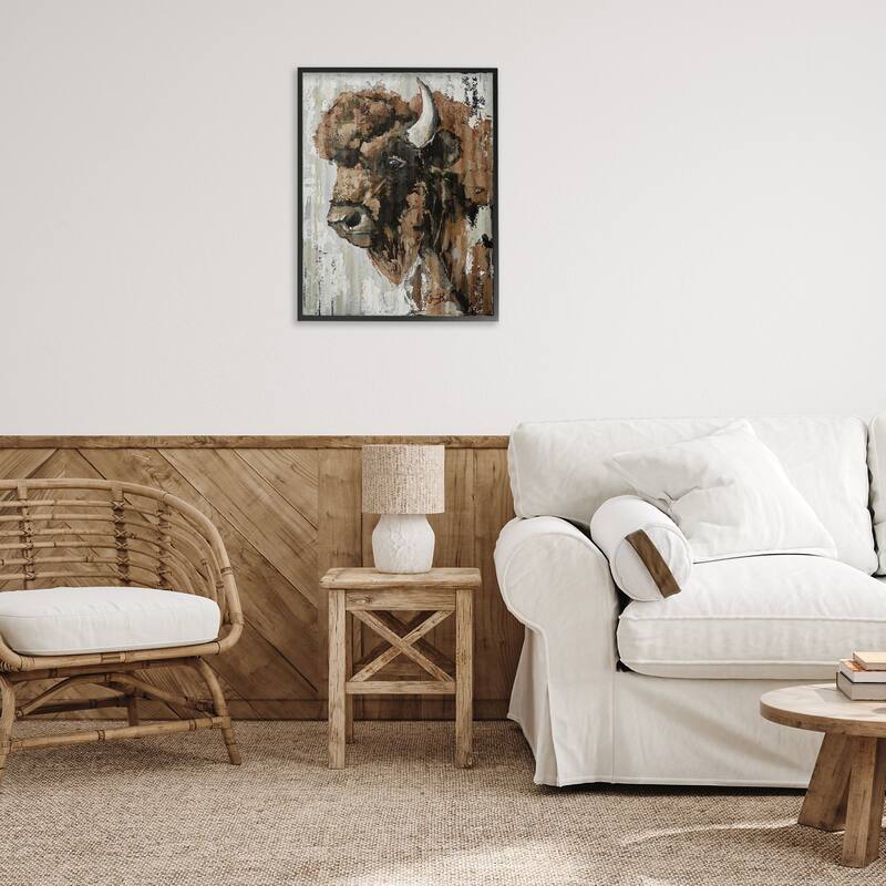 Stupell Abstract Bison Visage Framed Giclee Art Design By Sara Baker