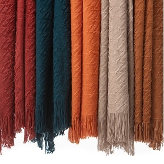 Chanasya Textured Boho Knit Throw Blanket With Tassels
