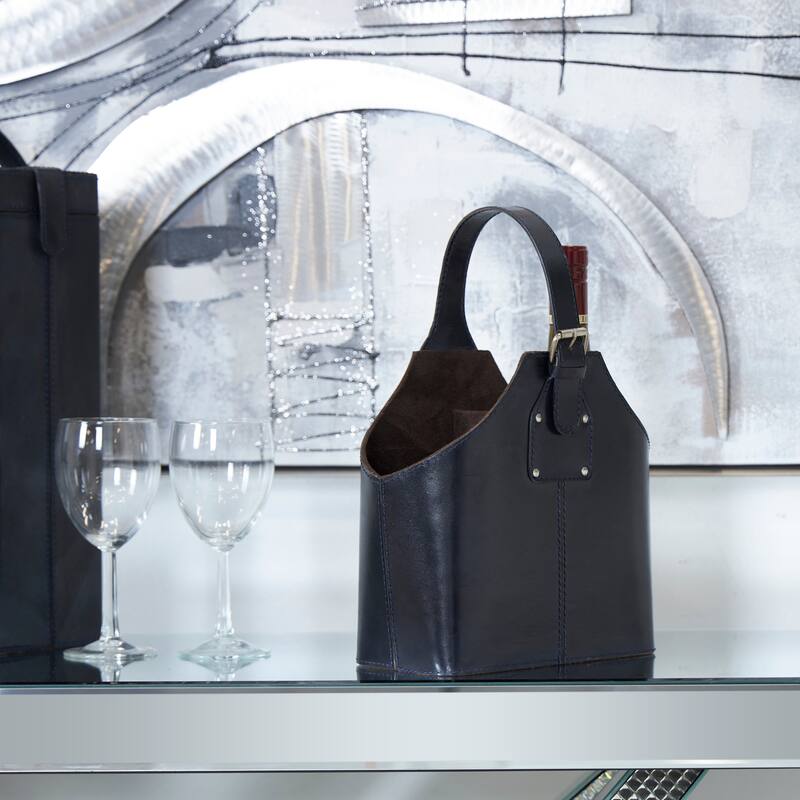 Leather 2 Bottle Wine Holder with Carrying Handle