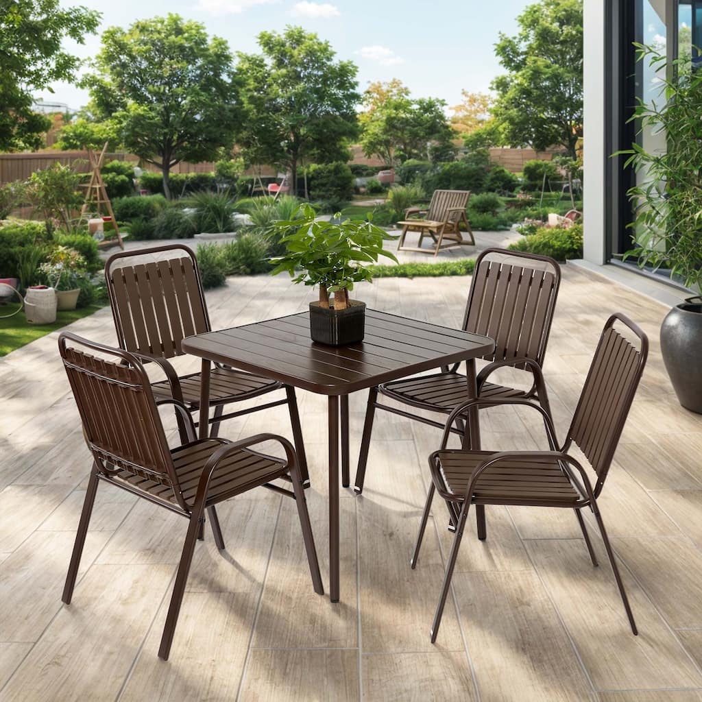 5-Piece Plastic Chair & Steel Table Outdoor Dining Set