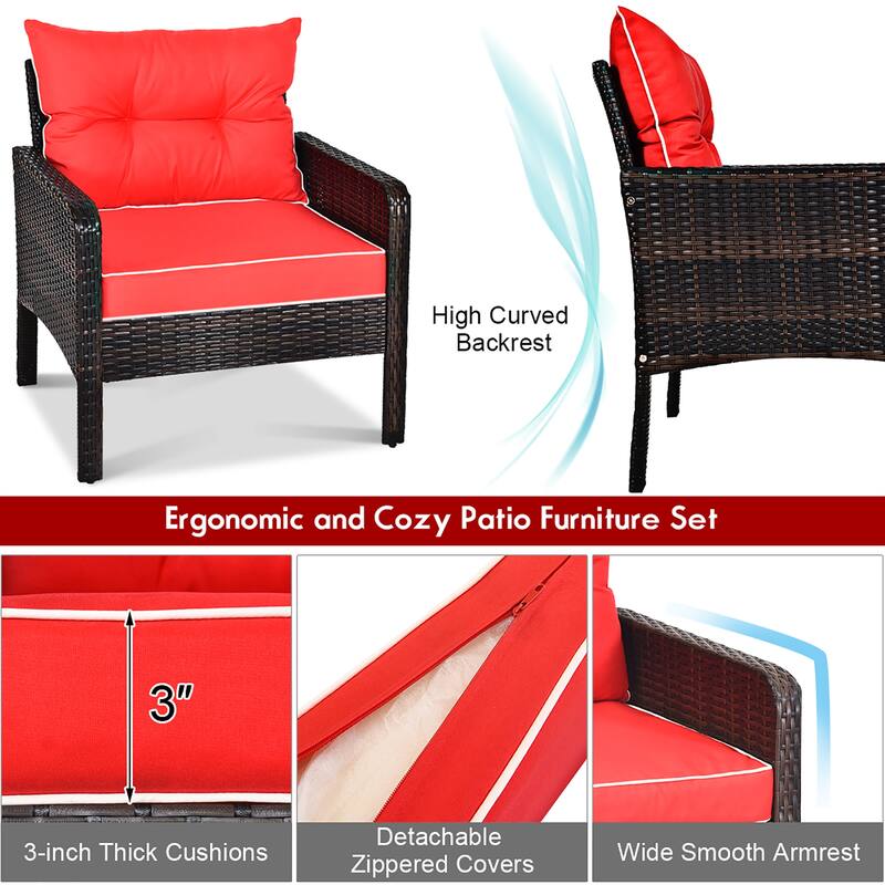 5 PCS Patio Rattan Conversation Set Outdoor Wicker Furniture Set