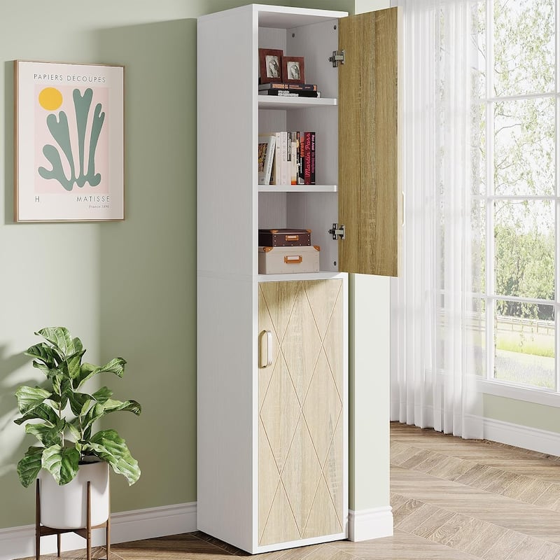 75 Inches Wall Wood Storage Cabinet with 2 Doors and 6 Shelves