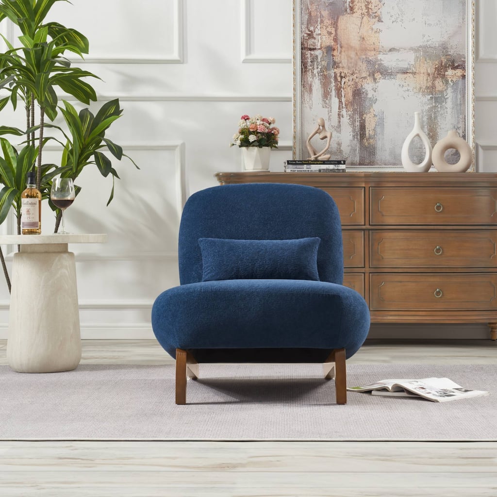 Simple Sofa Chair Side Chair with Wooden Legs, Vanity Chair Armless Chair Reading Chair Padded Chair