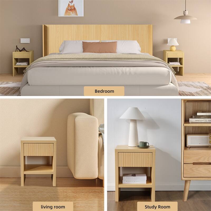 Night Stand with Drawer Storage Fluted Bed Side Table